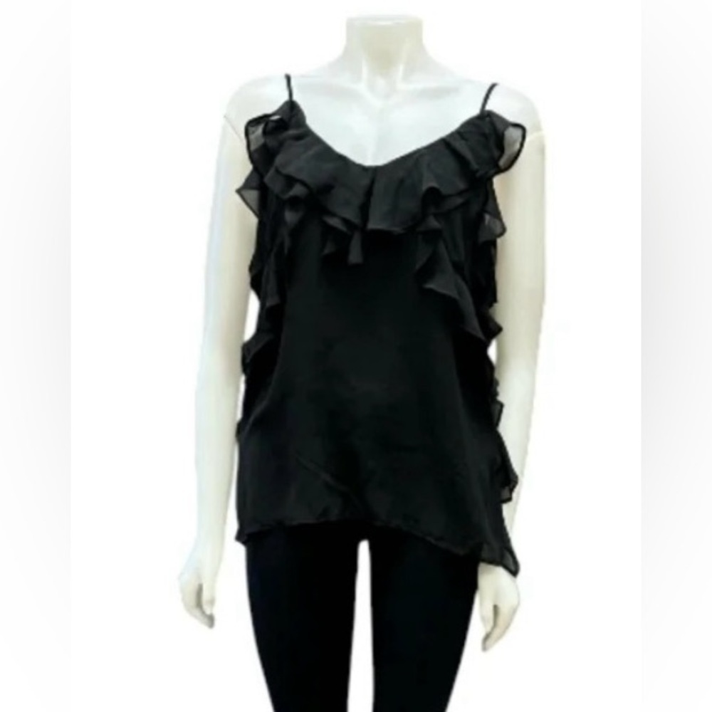 Rachel Zoe NWT Tank Frilly Black Sleeveless Spaghetti Strap Size Small